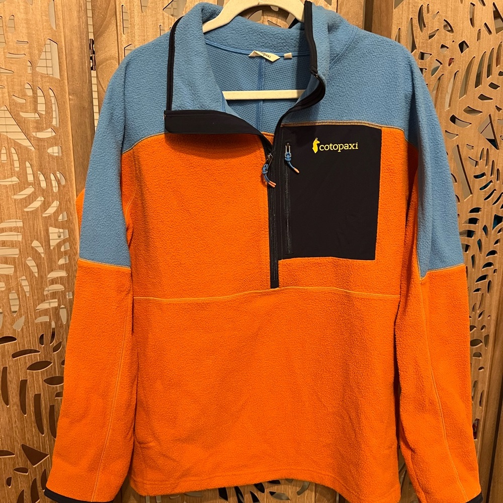 Cotopaxi Men's Vibrant Orange and Light Blue Zip-Up Sweater